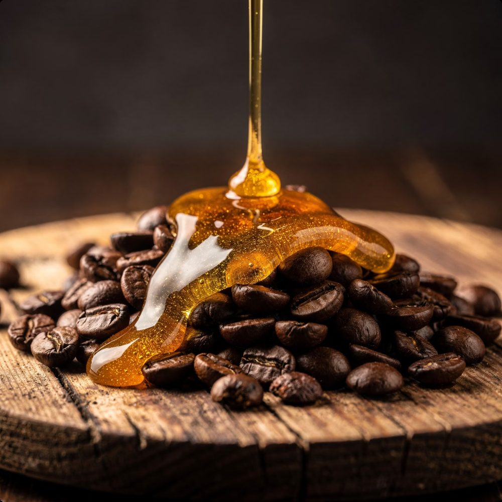 Proceso honey: miel de café sobre granos tostados